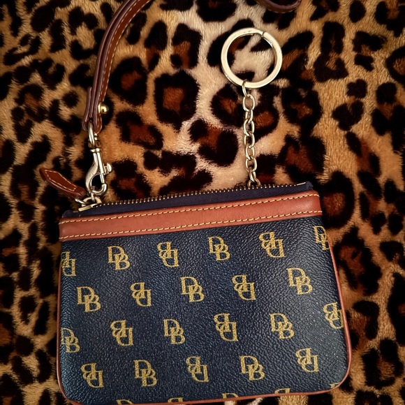 Dooney & Bourke Blue and Tan Monogram Wristlet - Picture 2 of 4